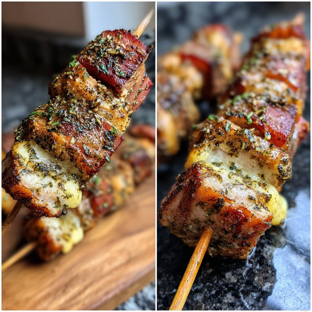 Herzhafte Fleisch Käse Spieße