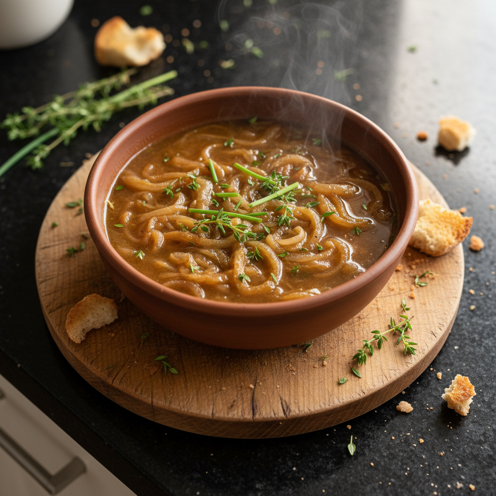 Wärmende Karamellisierte Zwiebel Suppe