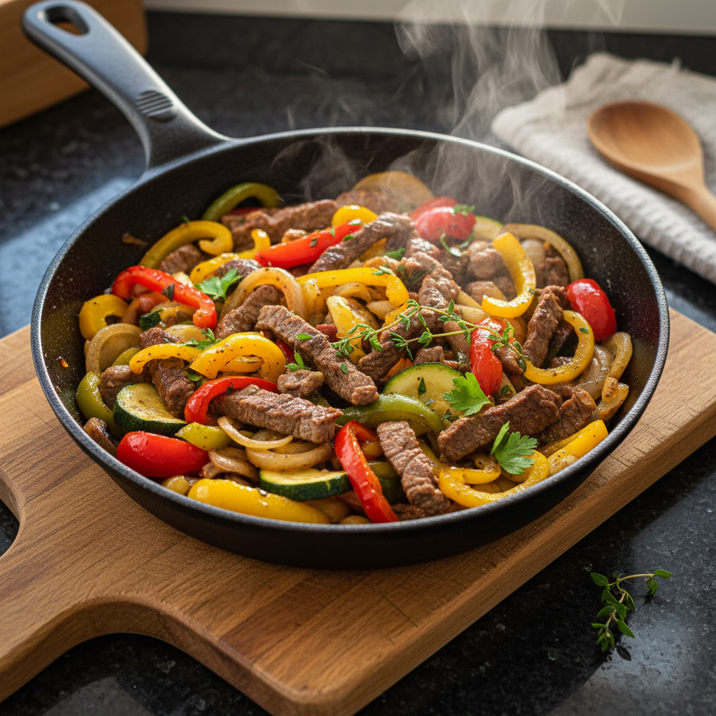 Bratpfannen Gericht mit Rind und Gemüse