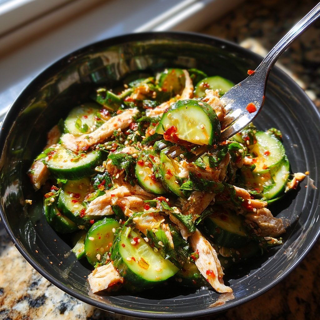 Asiatischer Gurken- und Hühnchensalat