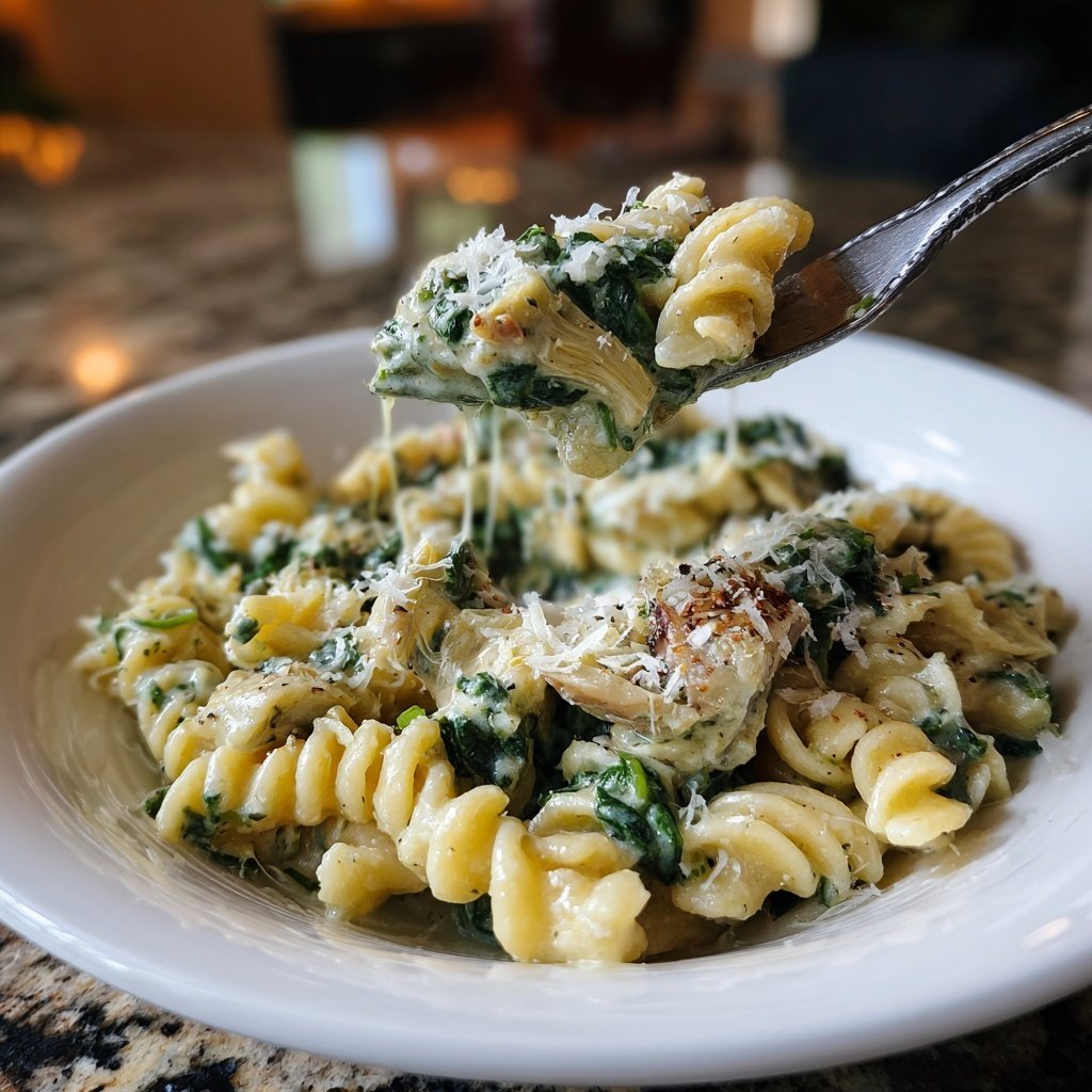 Cremige Spinat Artischocken Pasta