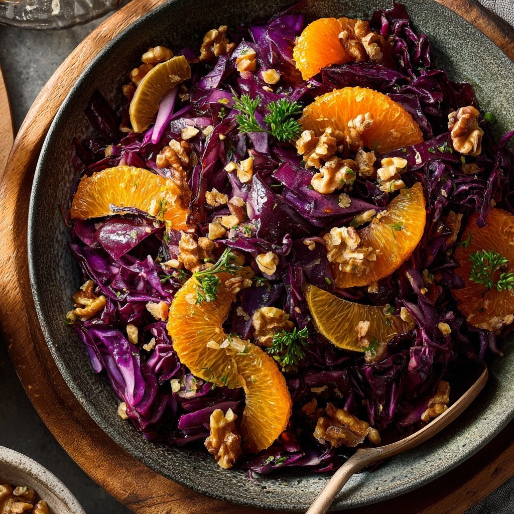 Rotkohl-Orangen-Salat mit Walnüssen als weihnachtliche Beilage