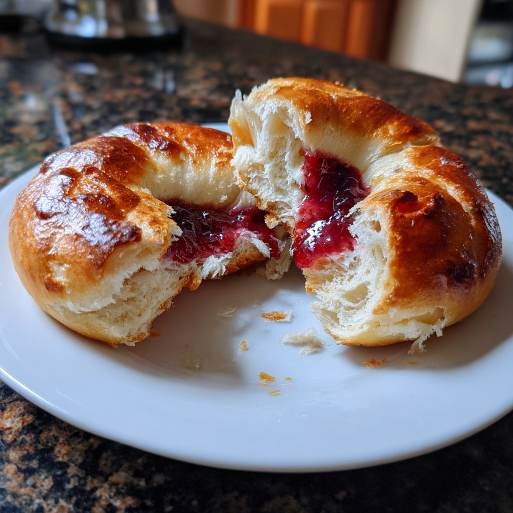 Protein Bagels mit Erdbeer Konfitüre Füllung