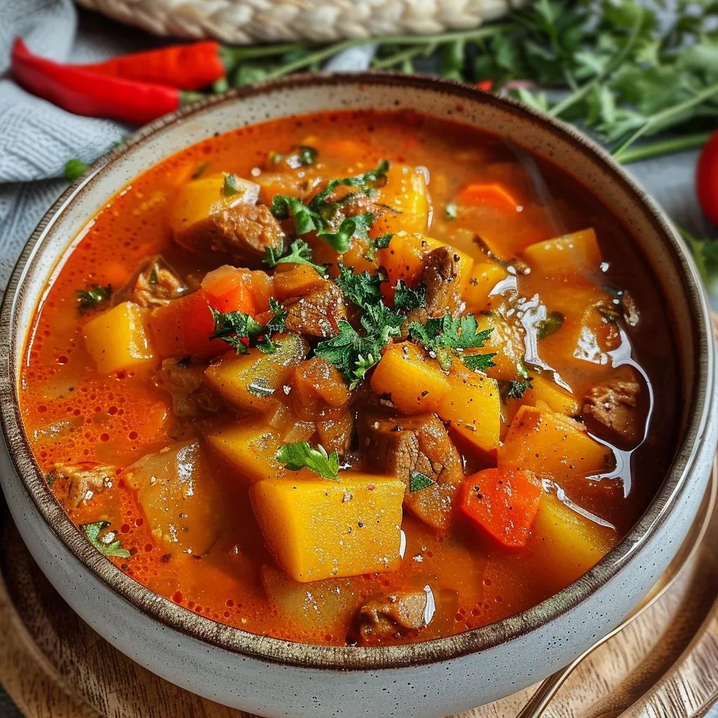 Gulaschsuppe mit Kartoffeln und Paprika