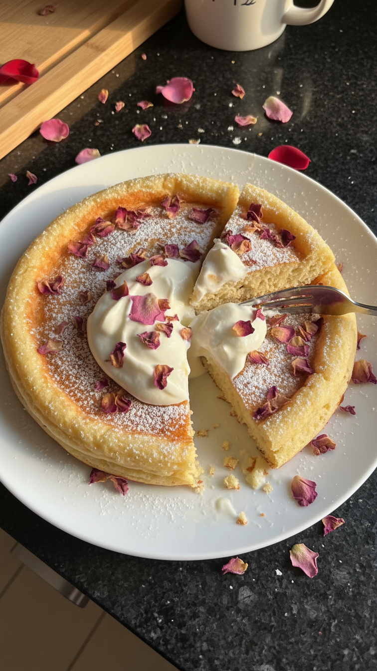 Pfannkuchen mit Rosenblättern für Verliebte