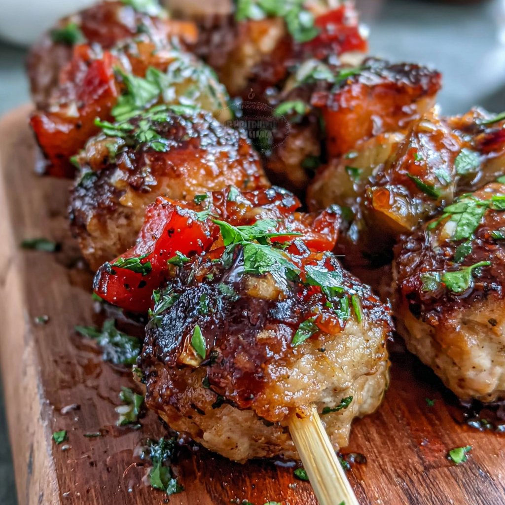 Pikante Putenbällchen auf Spießen
