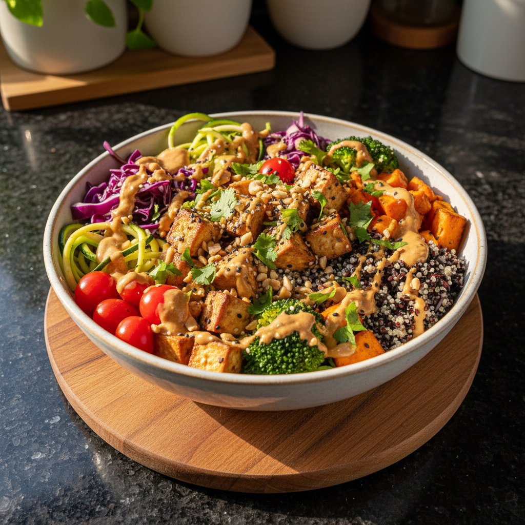 Veganer Buddha Bowl mit Erdnusssauce