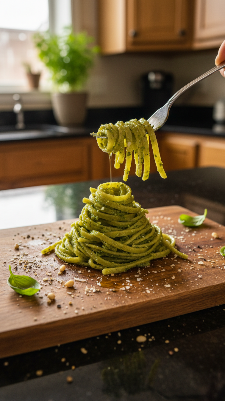 Pesto Pasta mit Liebe zubereitet