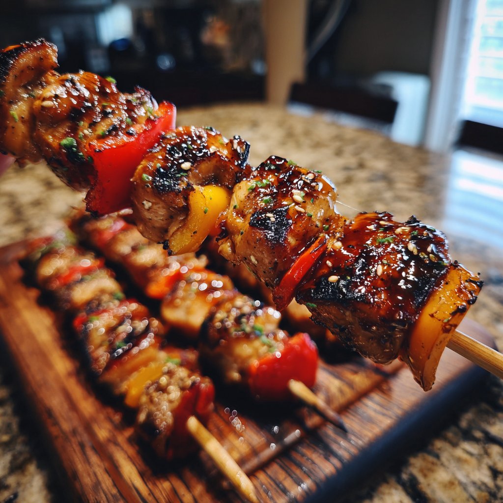 Gegrillte Teriyaki Hähnchenspieße