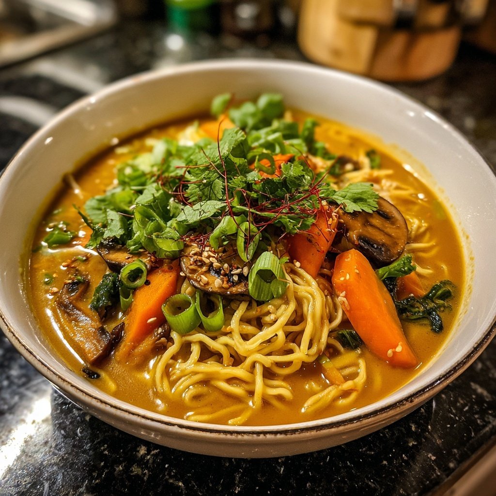 Schnelle vegetarische Ramen mit Ingwer