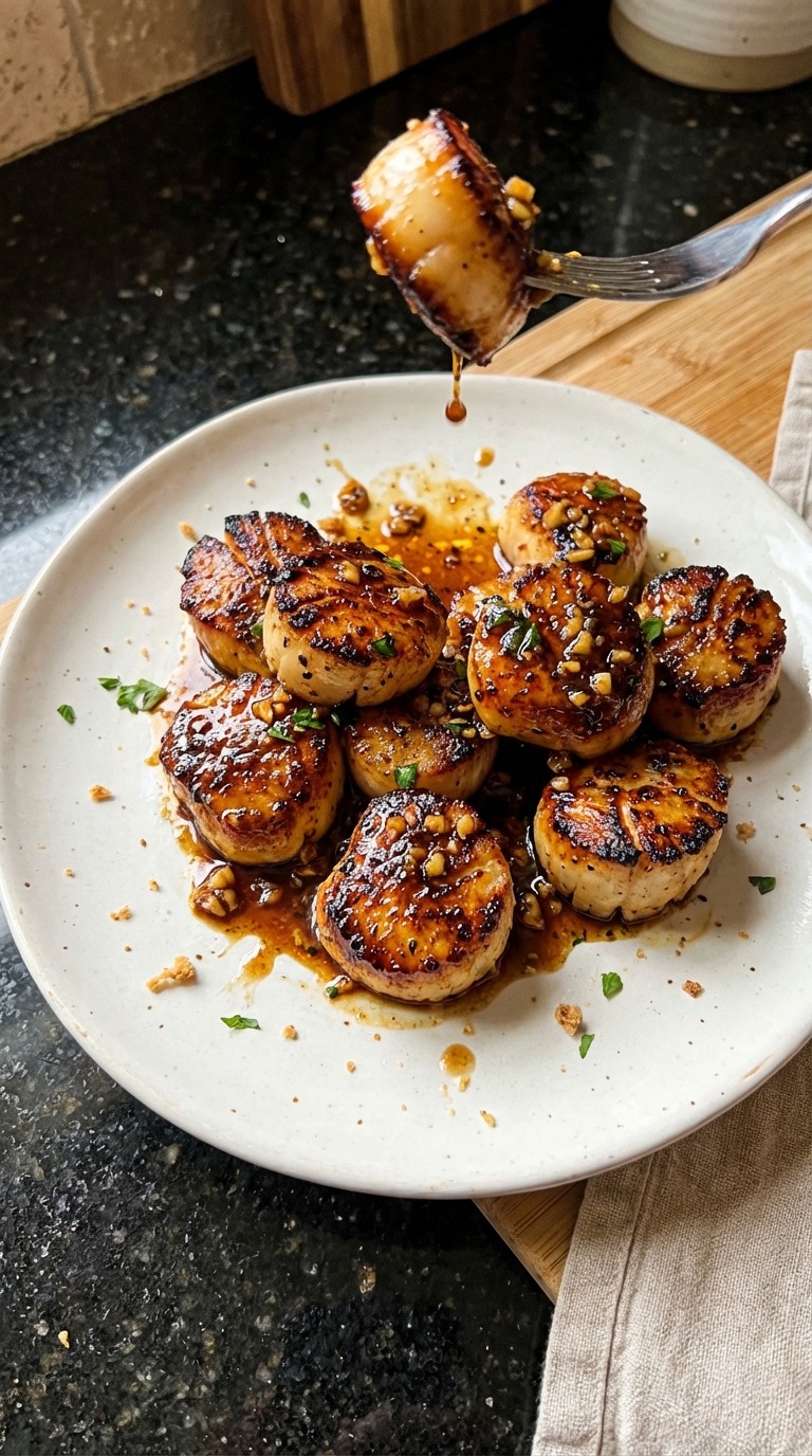 Honig Knoblauch Gebratene Jakobsmuscheln​