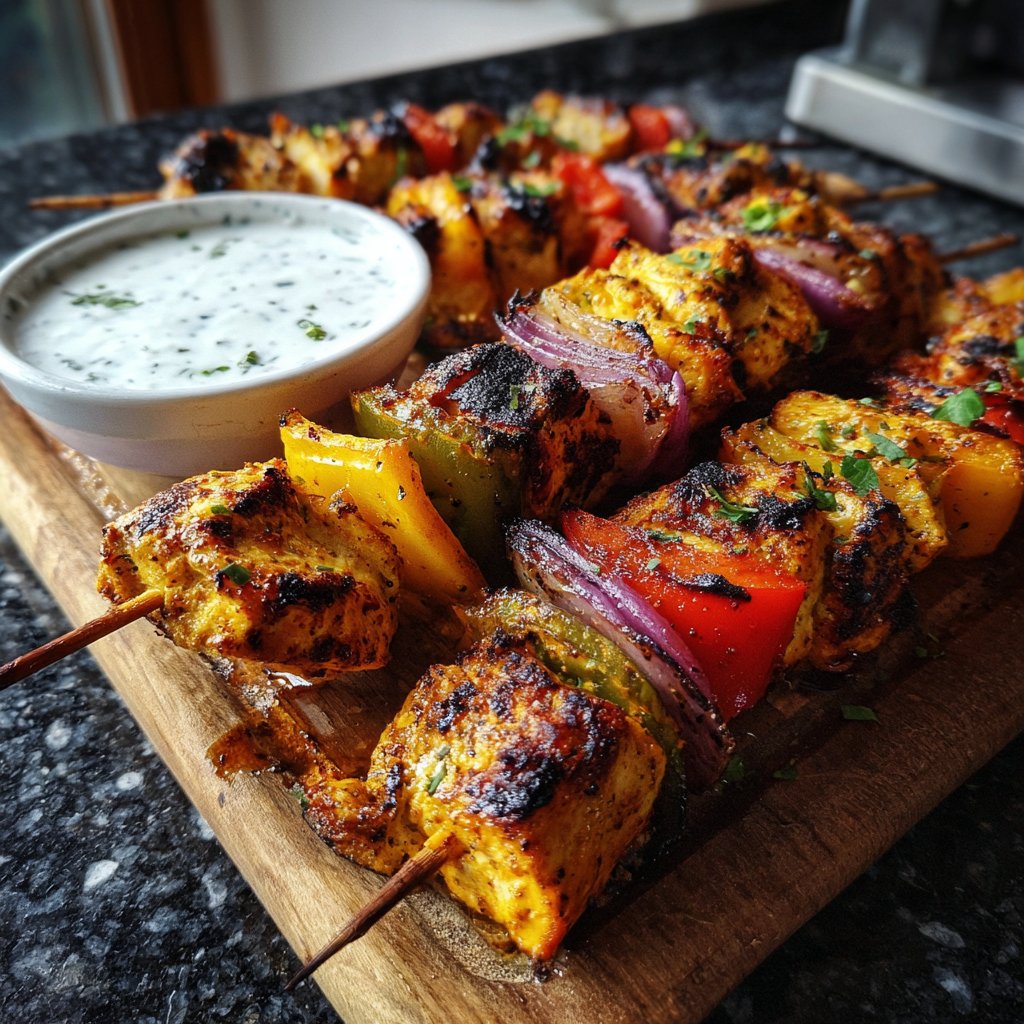 Mediterrane Hähnchenspieße mit Dip
